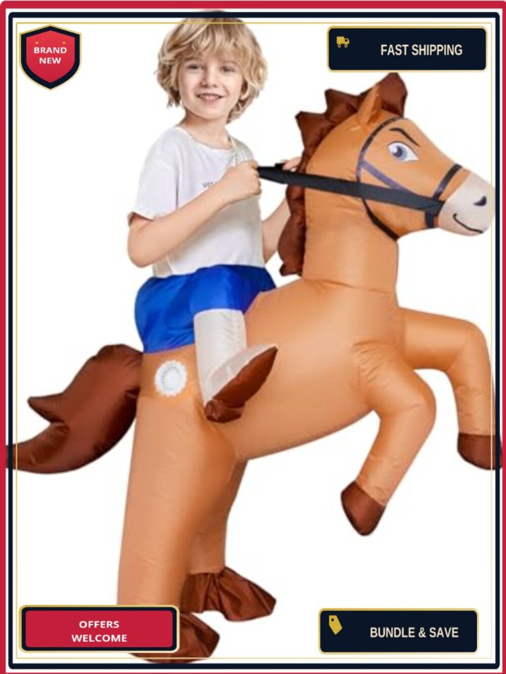 Kids Inflatable Horse Costume Halloween Cowboy Blow Up Dress Up Pretend Play